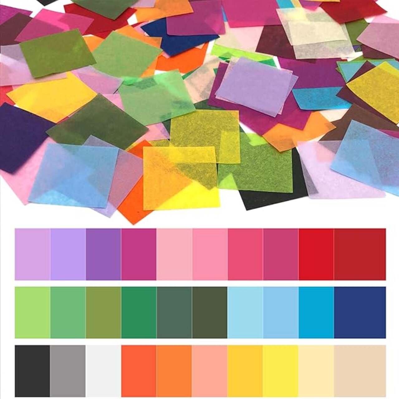 3600 Pcs Rainbow Tissue Paper Squares 1.2" x 1.2" Mosaic Squares for Arts & Crafts, DIY Projects, Scrunch Art, Classroom Activities, and More (30 Assorted Colors)